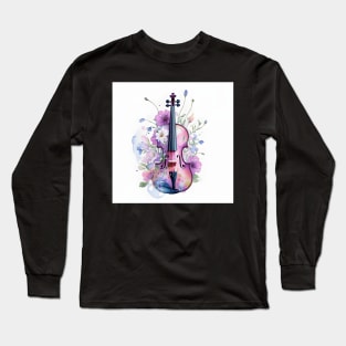 Violin With Flowers Long Sleeve T-Shirt